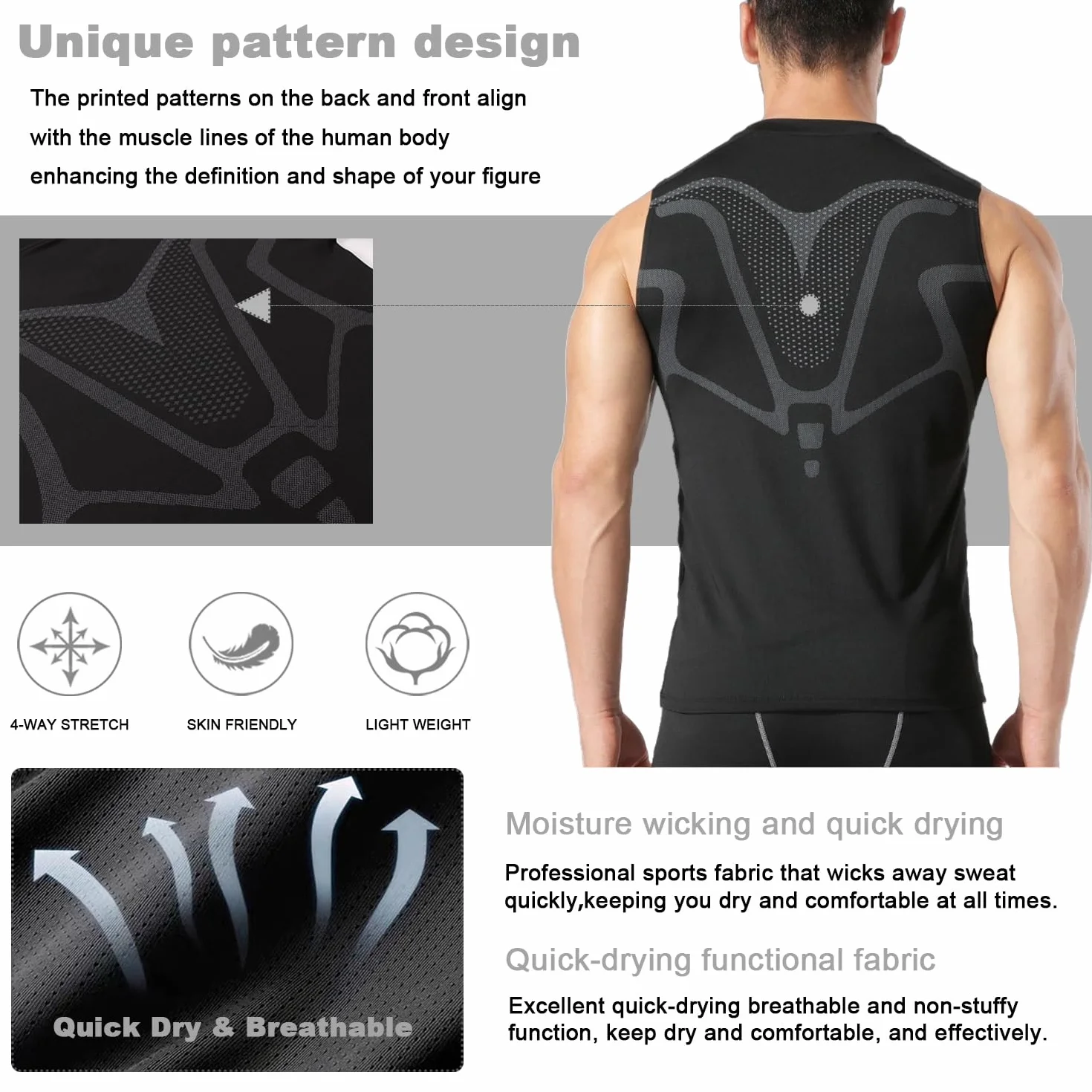 Débardeur de Compression Sport Homme Gilet de Course sans Manches Running Fitness