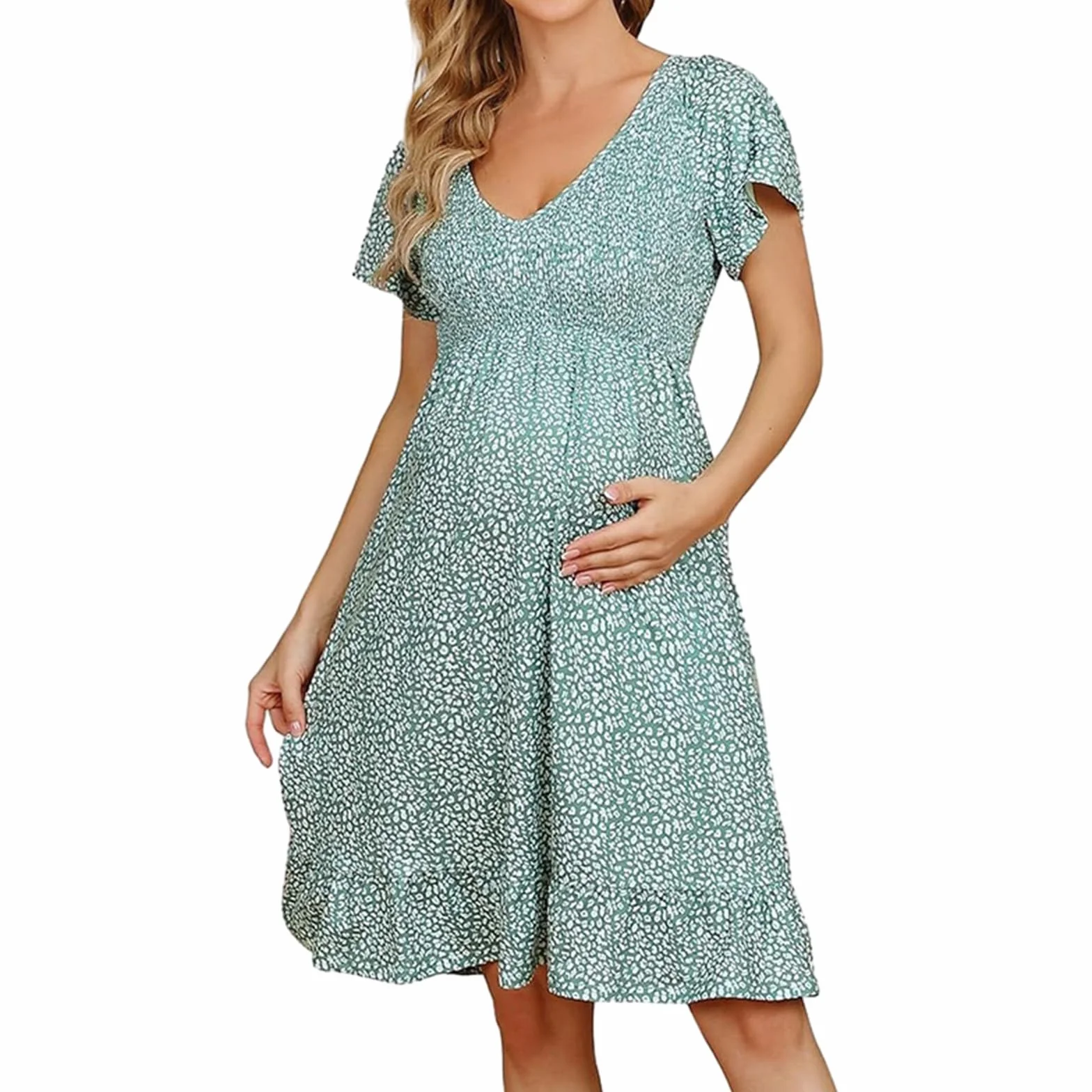 NUSGEAR Robe d'été à Manches Courtes pour Femme - Robe d'allaitement décontractée Imprimé Floral Maternité