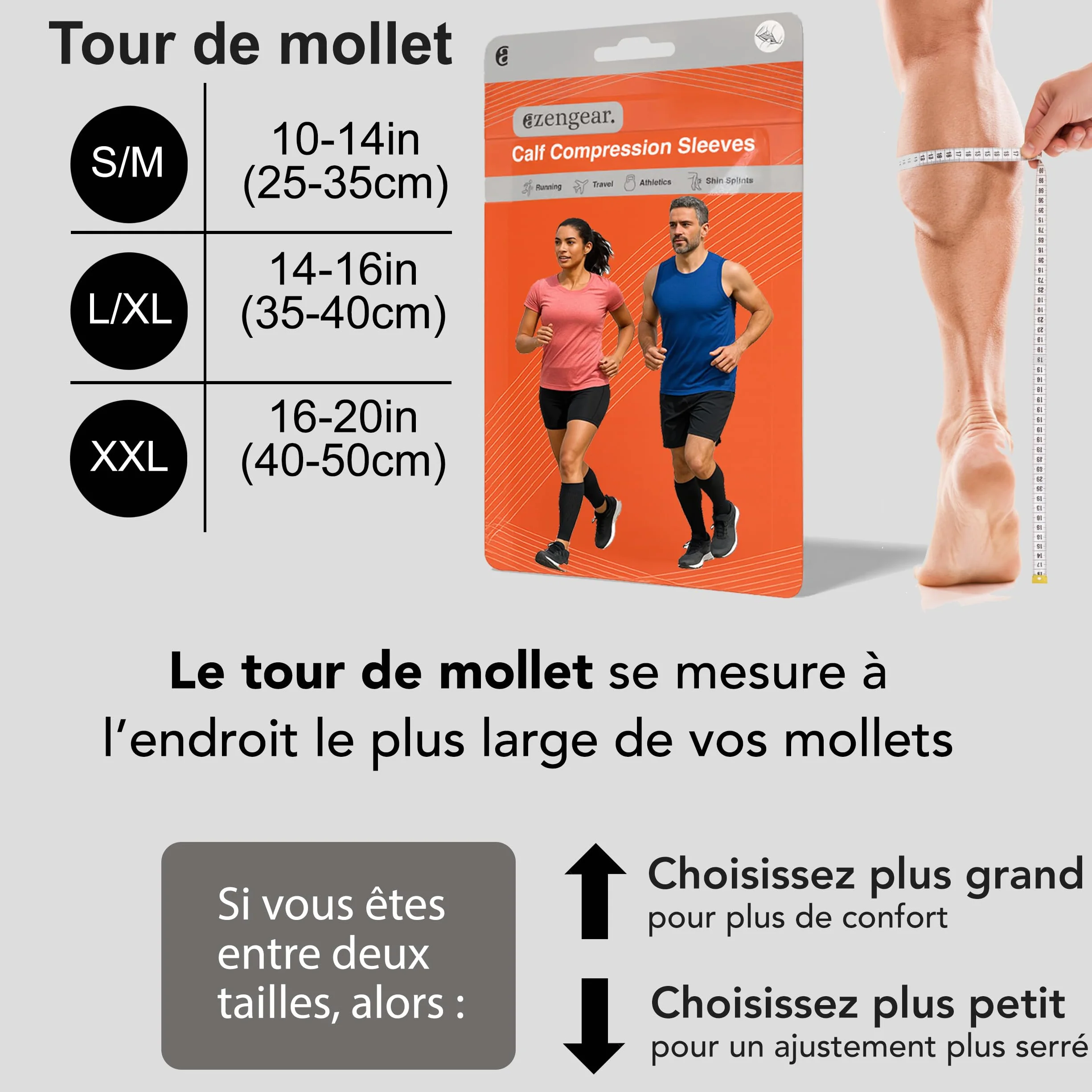aZengear Manchons de Compression Mollets Hommes Femmes Attelles Tibia Maintien Mollet Chaussettes Contention Course Crampes XXL