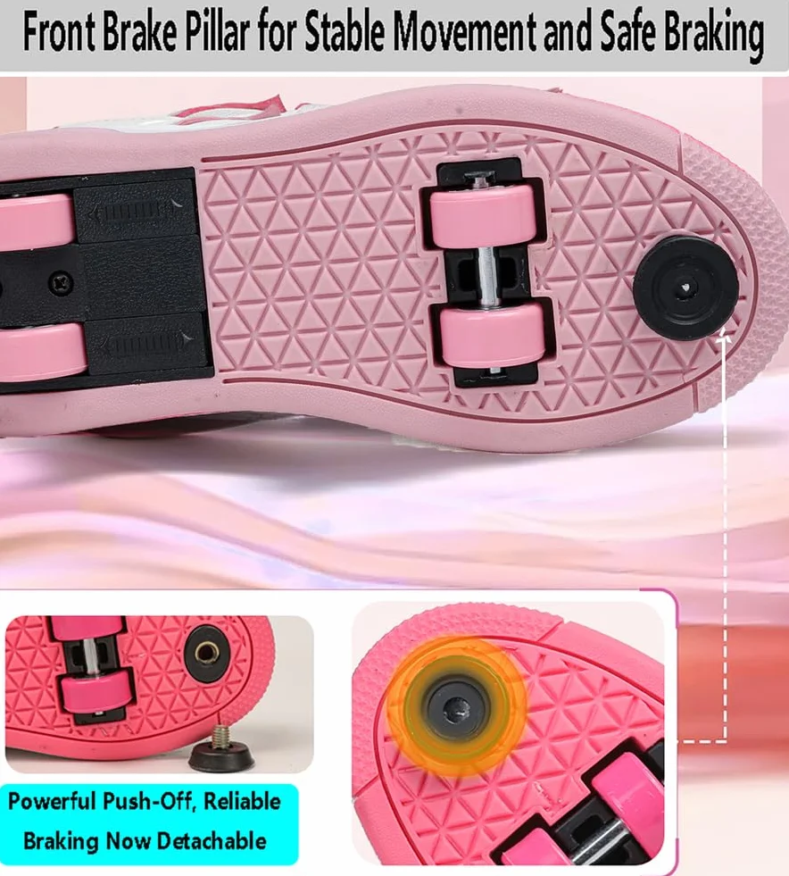 Chaussures à Roulette 2 en 1 Patins Rétractables Enfant avec Frein Avant Réglables