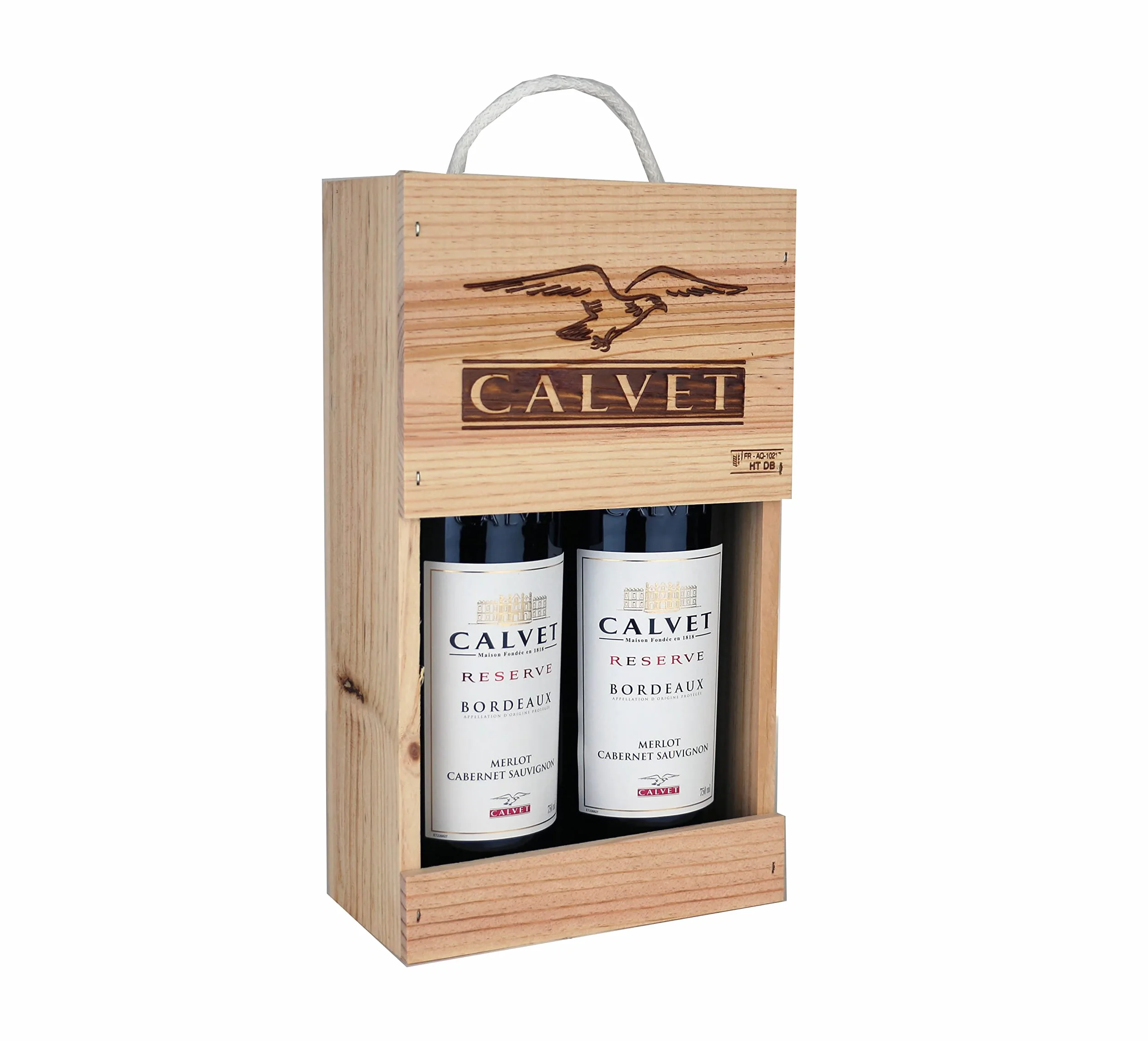Calvet - Coffret cadeau de 2 bouteilles de vin rouge Réserve, Bordeaux en caisse bois (2 x 0.75 L)