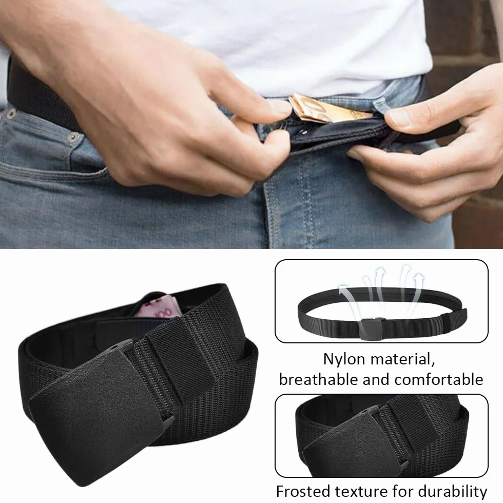 Ceinture de Voyage Porte-Monnaie Cachée Noir Nylon Réglable 120 x 3.8 cm