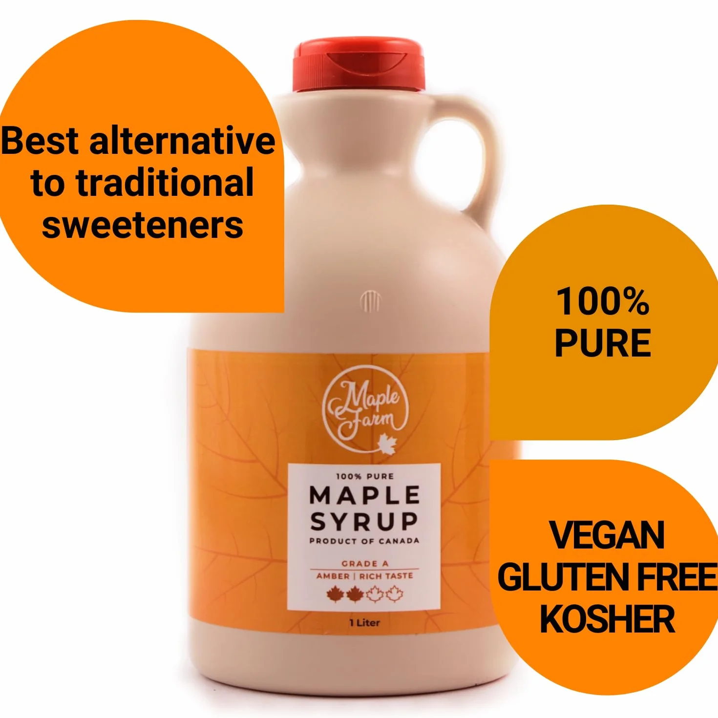 MapleFarm - Sirop d'érable canadien pur Grade A, Ambré, goût riche - Carafe 1 l (Lot de 1) - Pure maple syrup - Jus d'érable
