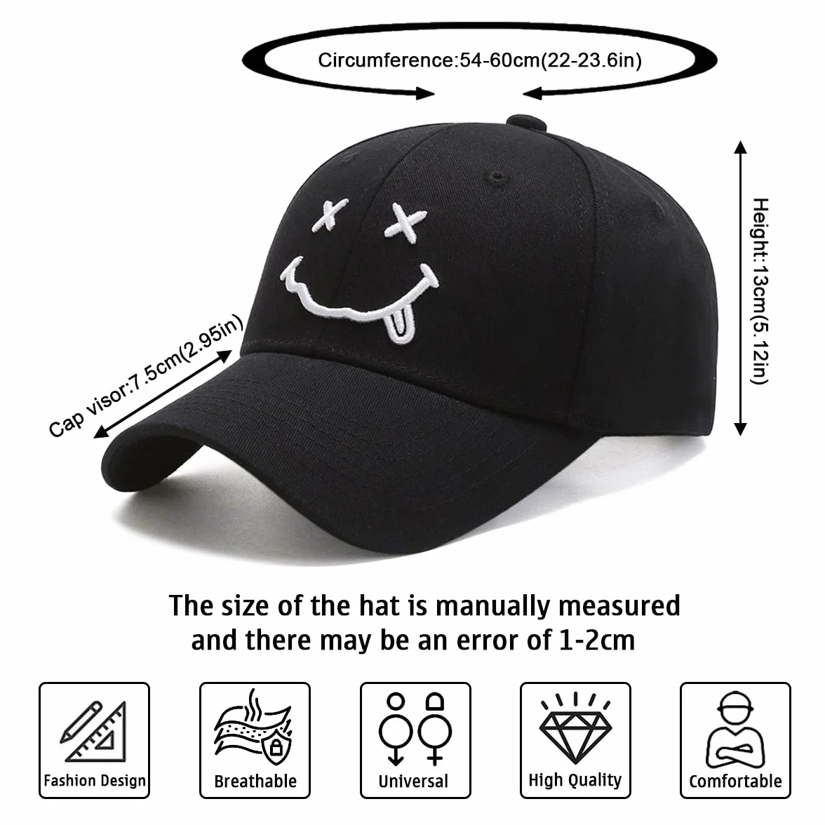 Baynetin Casquette de Baseball Coton Anti-Soleil avec Brodée Réglable Homme Femme Unisexe