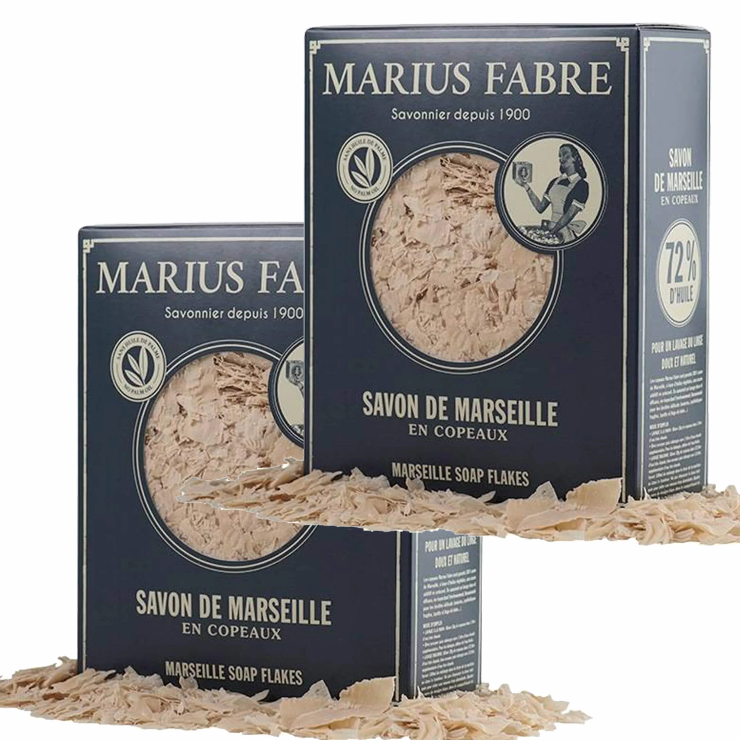 Marius Fabre Savon de Marseille en Copeaux 750 g dans une bo”te NATURE - Lot de 2 Boites