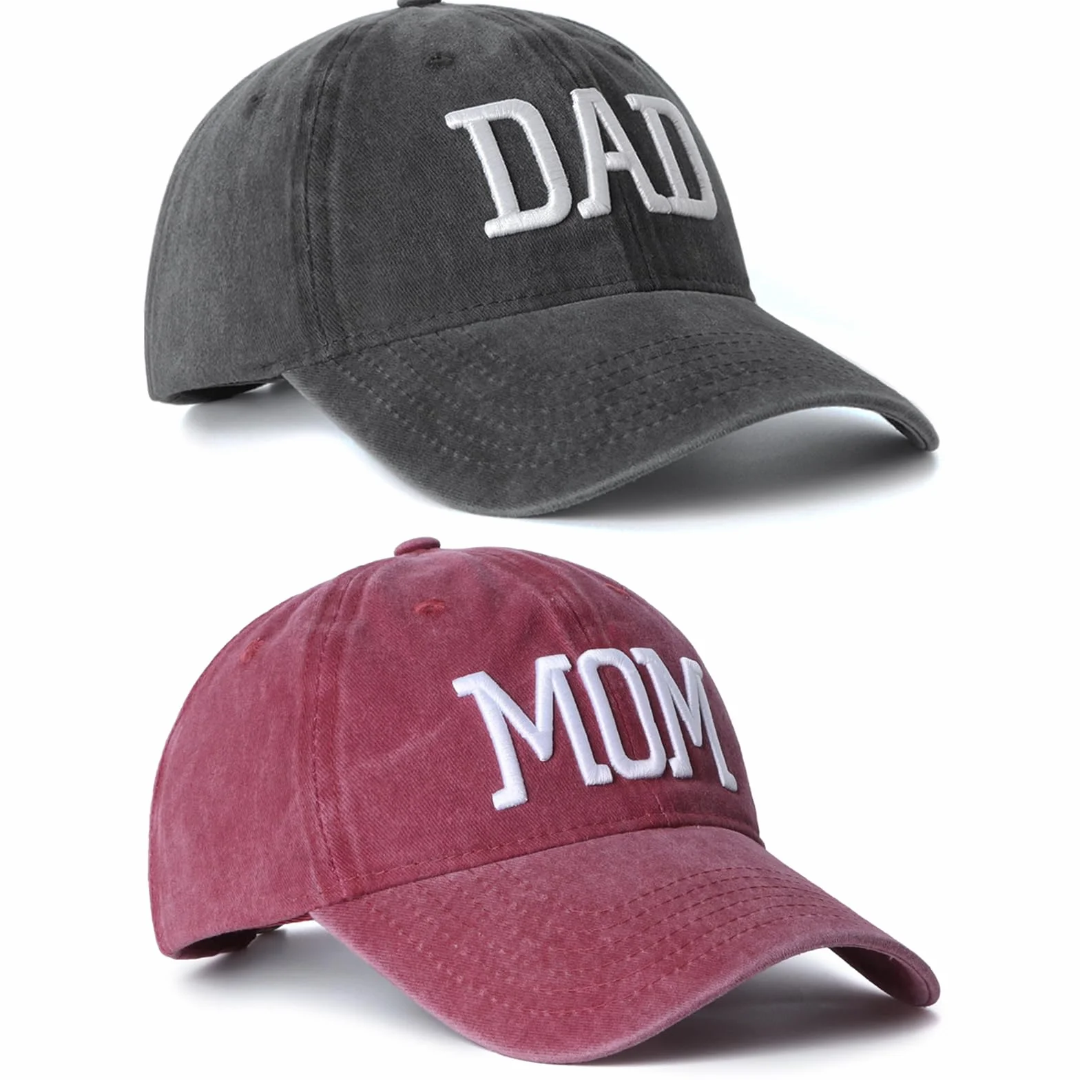 Lot de 2 casquettes de baseball brodées réglables pour maman et papa, cadeau classique