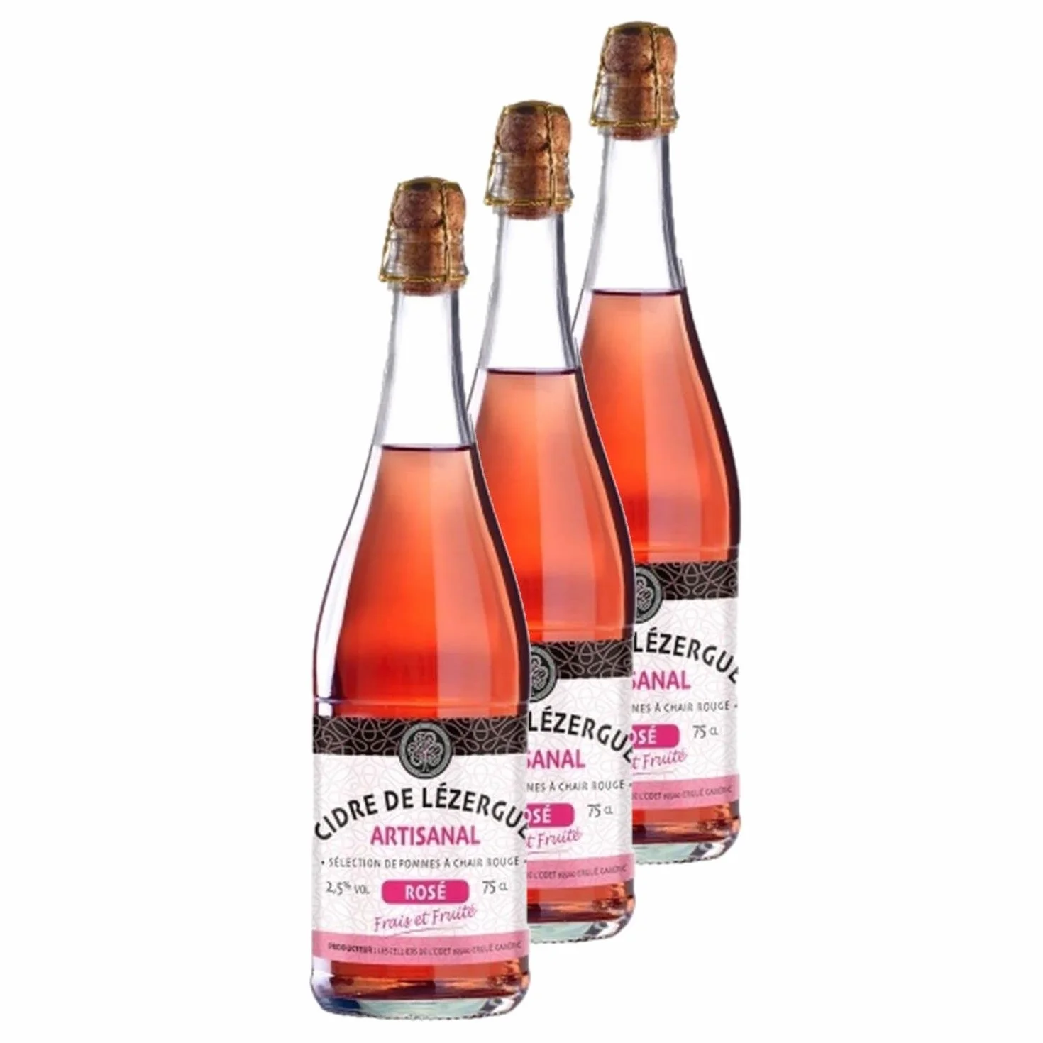 Lot 3x Cidre de Lézergué artisanal rosé - Bouteille 750ml