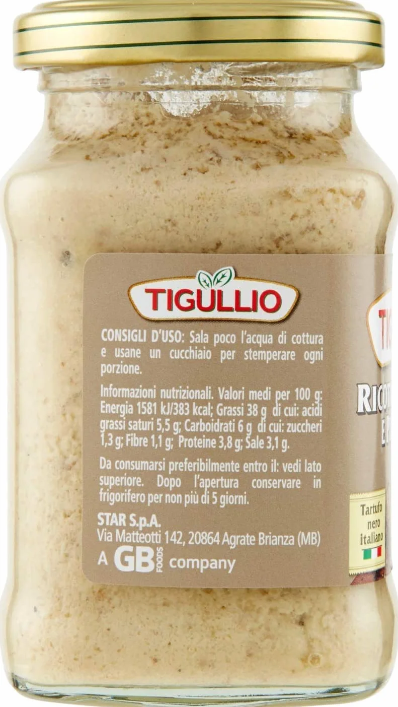 Star Tigullio GranPesto Ricotta Tartufo Pepe Nero Truffe et Poivre Noir 190 g Sauce