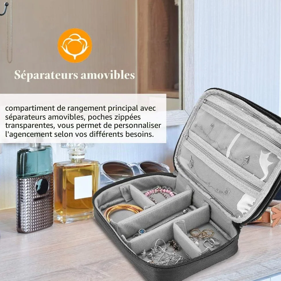 ProCase Trousse à Bijoux de Voyage, Boîte de Rangement Double Couche, pour Bagues, Boucles d'oreilles, Colliers, Noir