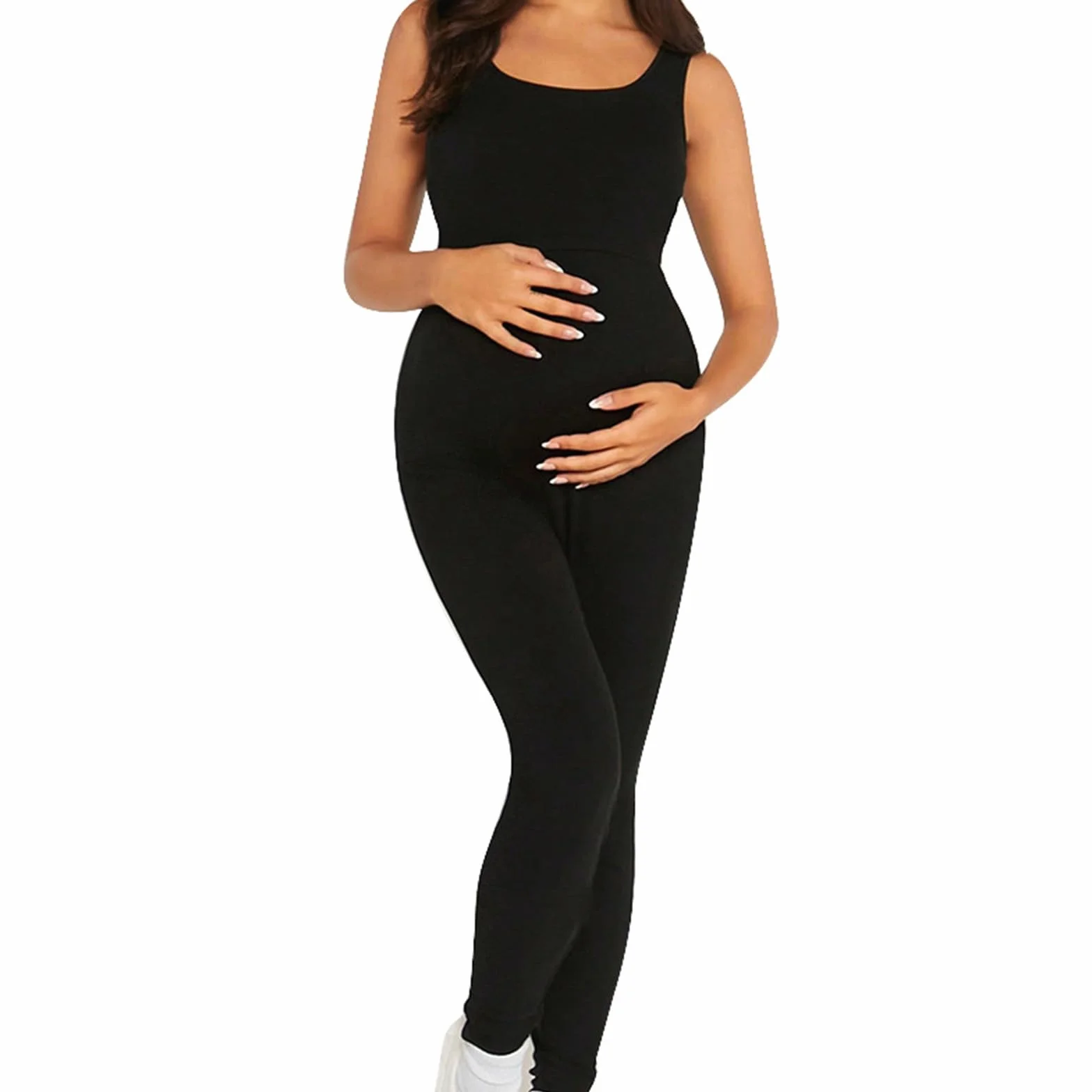 Combinaison de maternité extensible sans manches col en U femme enceinte