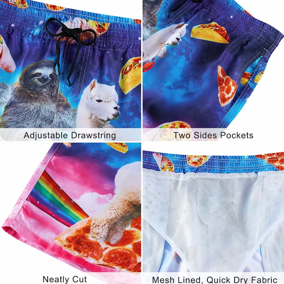 Loveternal Homme Short de Bain Séchage Rapide 3D Printed Shorts de Plage Été