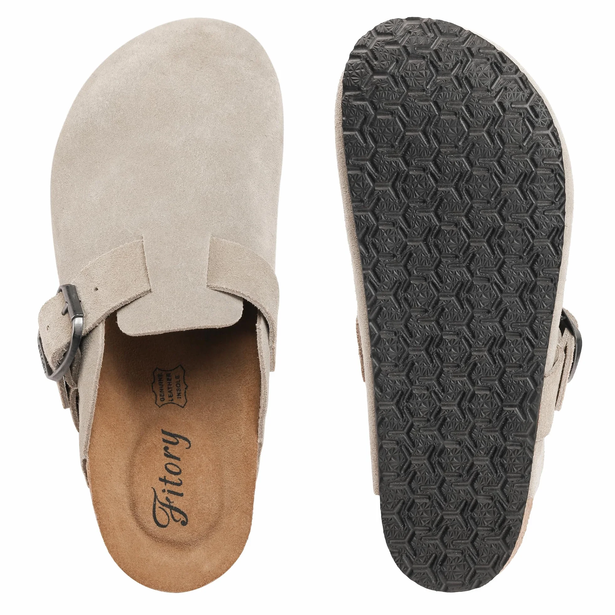 FITORY Sabots Femme en Daim Souple Nu-Pieds Ajustables Semelle Liège Anatomique Mule Taille 37-43