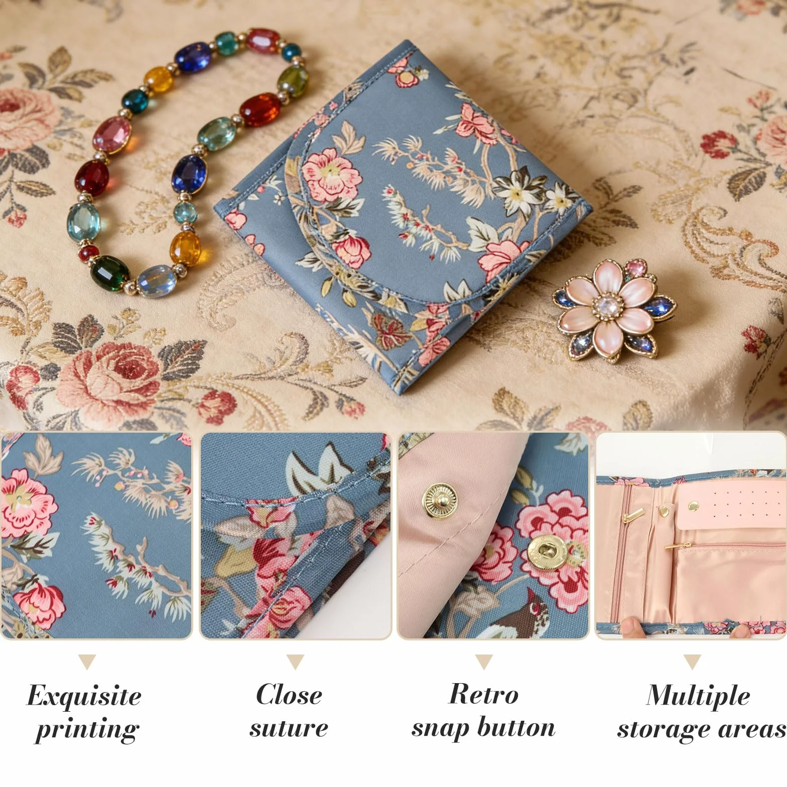 AfitLulu Organisateur de bijoux de voyage pliable portable pour bagues boucles d'oreilles colliers bracelets