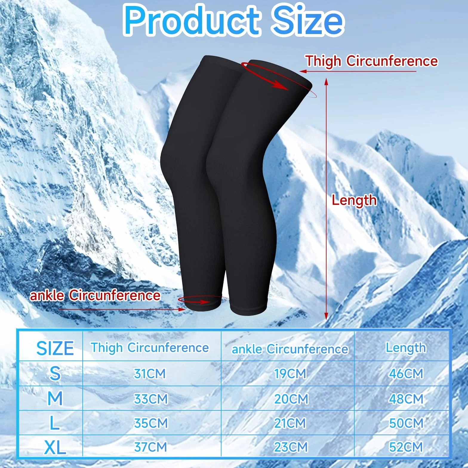Manches de Compression de Jambes, Manchon de Jambe Pleine, Chaussettes d'Hiver Homme Femme pour Sport Course, Vélo, Fitness