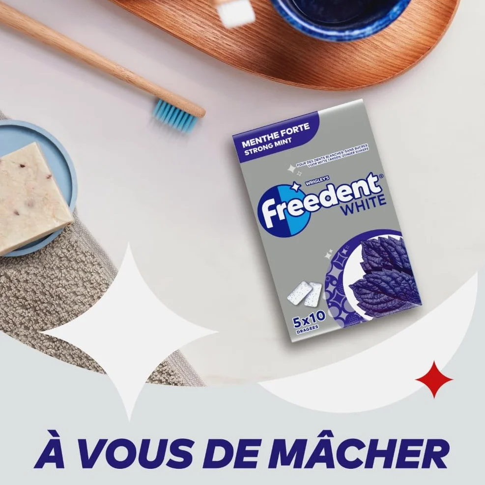 FREEDENT WHITE Chewing Gum Sans Sucre Goût Menthe Forte 5 Paquets 70g
