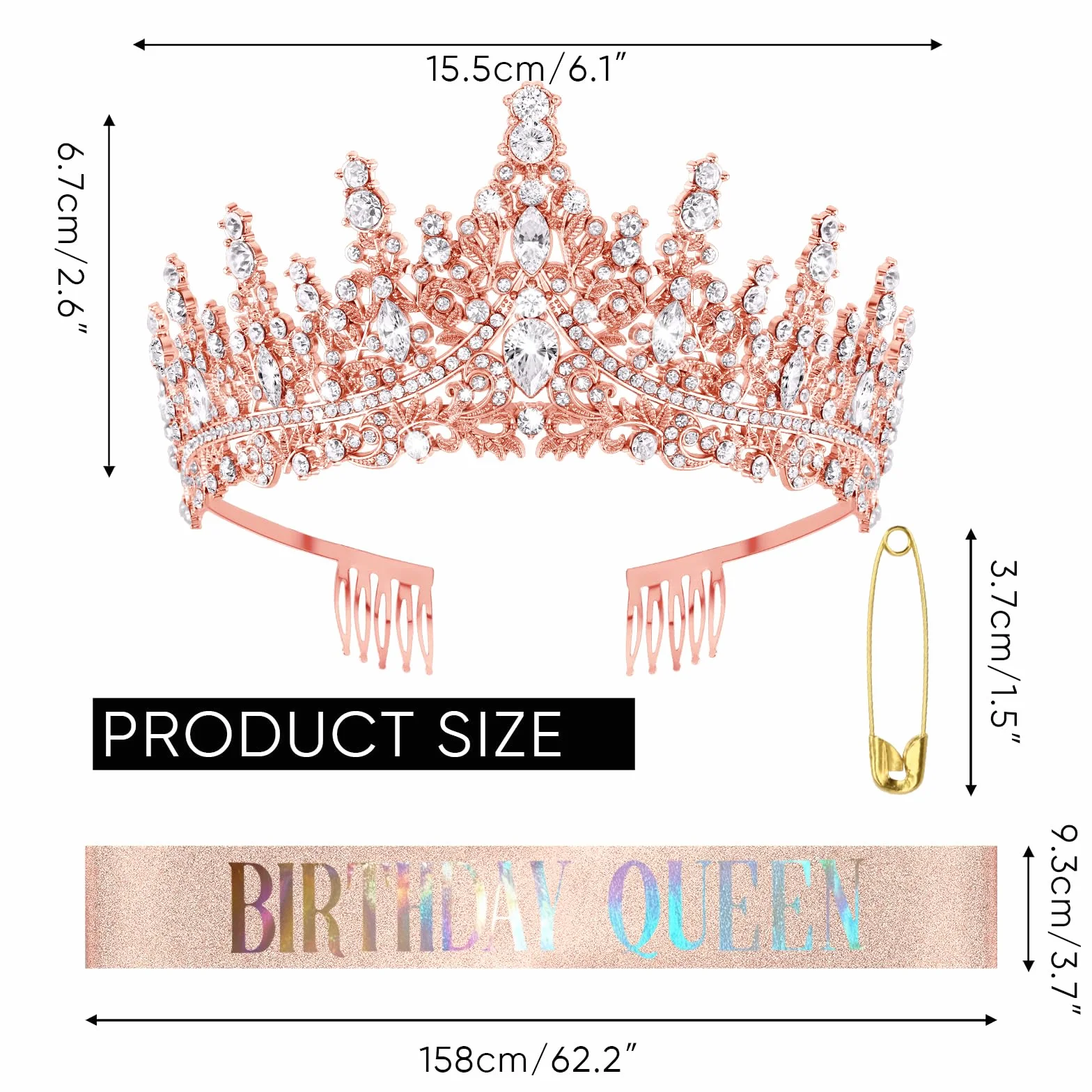 DRESHOW Couronne et Écharpe d'Anniversaire Strass Reine Diadème pour Femmes Filles