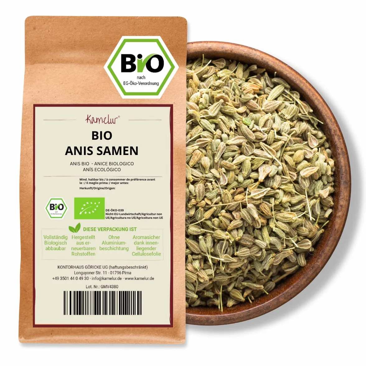 1kg de Anis entier BIO - graines d'anis de haute qualité comme base pour un thé d'anis aromatique - emballé dans un emballage biodégradable