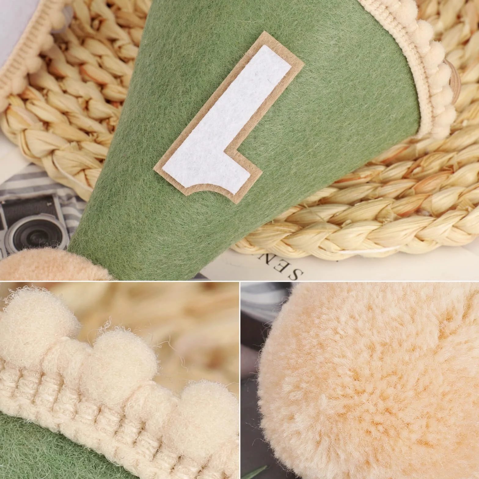 DRESHOW Chapeau Anniversaire Bébé 1 an Chapeau Pointu avec Pompons Accessoires Photo Cake Smash