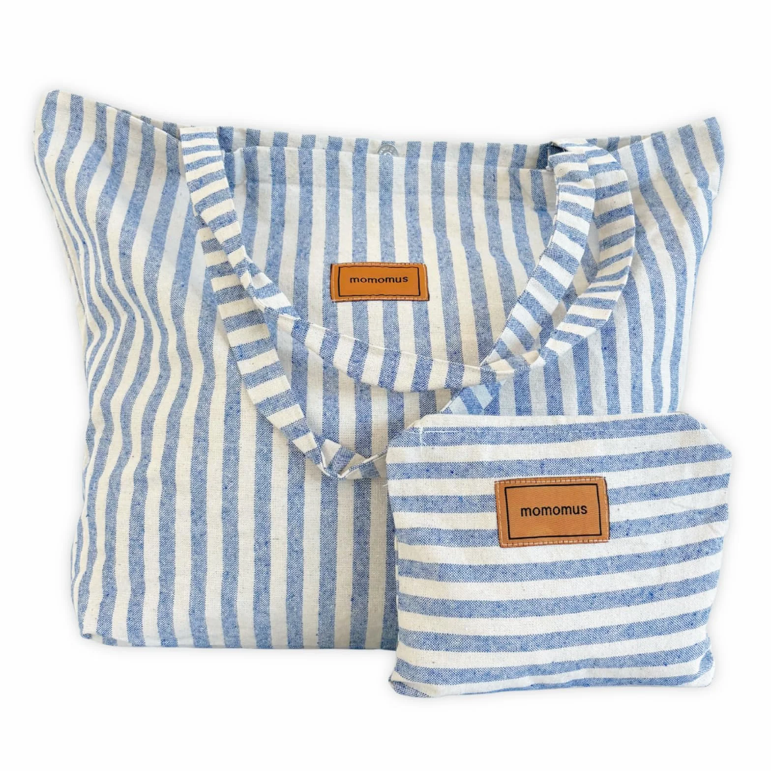 MOMOMUS Grand Sac de Plage Femme 100% Coton Recyclé Pochette Assortie Léger 60x40 cm