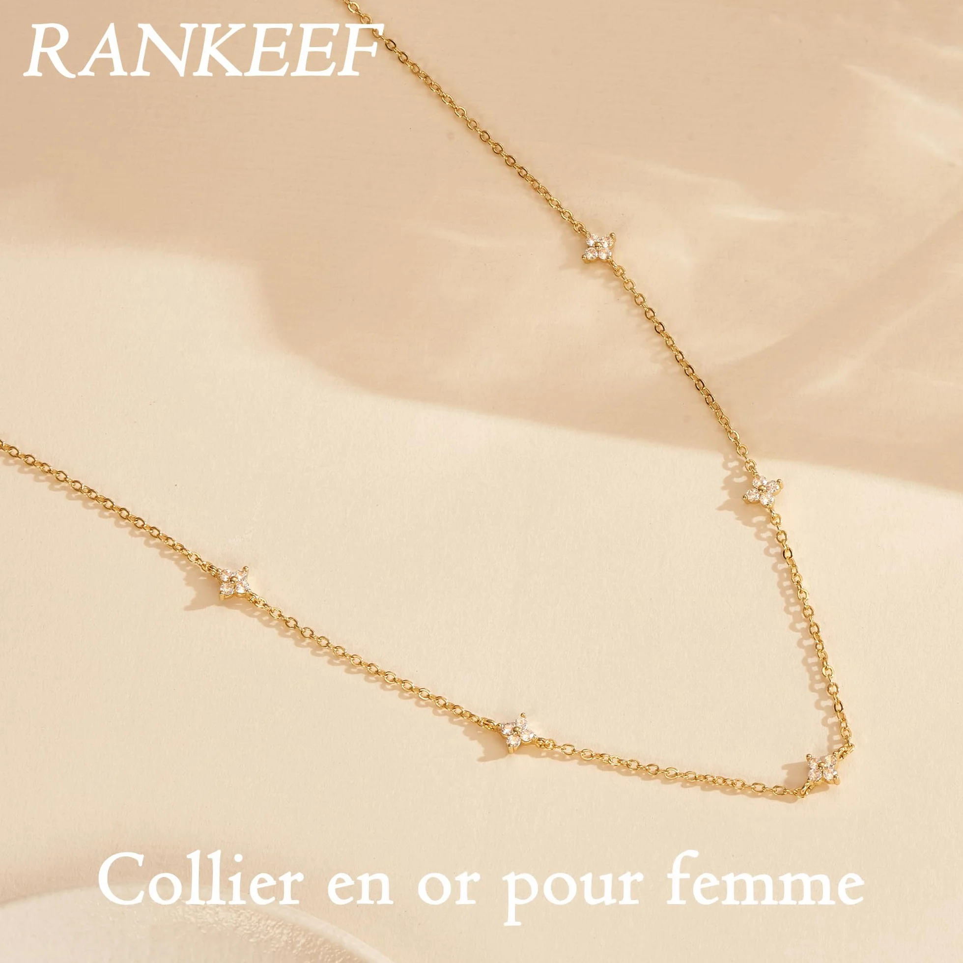 Collier femme argent sterling S925 or avec zircone cubique réglable étanche