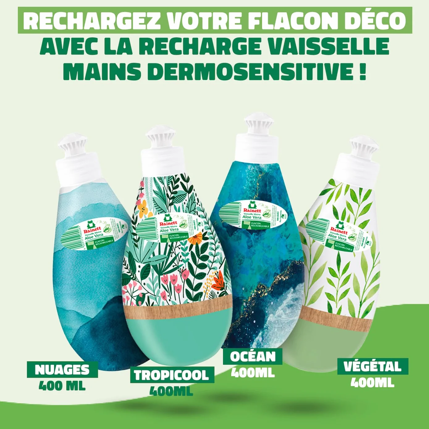 RAINETT - Liquide Vaisselle Mains Dermosensitive - Éco-Recharge 1 L - Formule Hypoallergénique - pH Neutre - Préserve les Peaux Sensibles - Poche 100% Recyclable - Ecolabel - Éco-Recharge 1 L