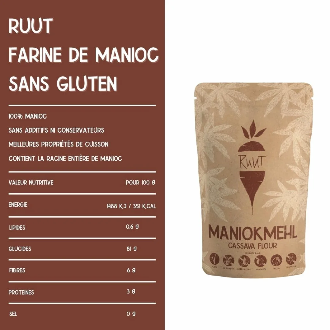Ruut Farine de Manioc 1kilo / 100% Naturelle – Farine sans Gluten – Paléo, Végétalien – Cuisson sans Noix ni Céréales – Convient au Protocole AIP – Faible en FODMAP – Substitut farine sans Additifs