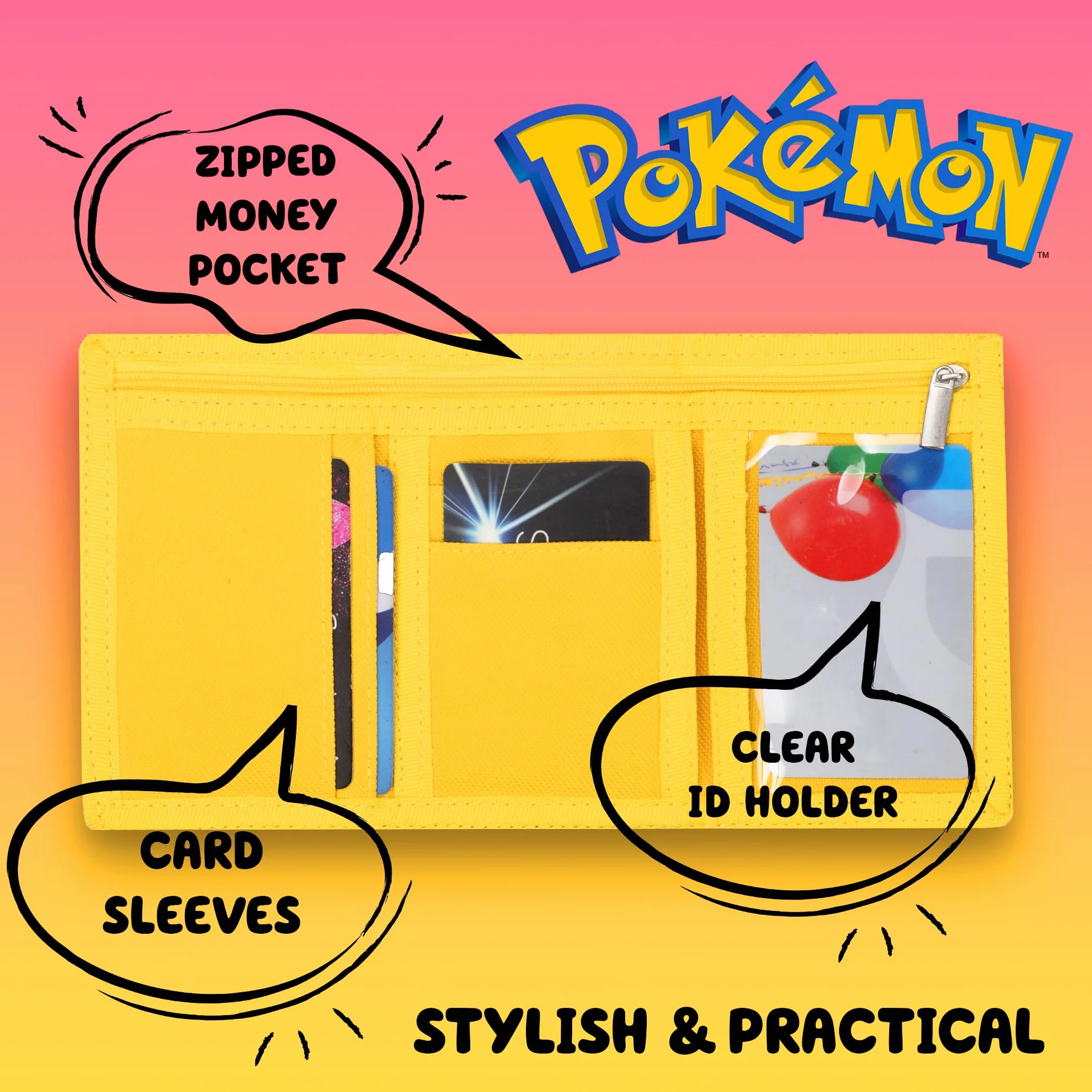 Pokémon Portefeuille en silicone jaune 14 x 8 cm avec compartiment zippé