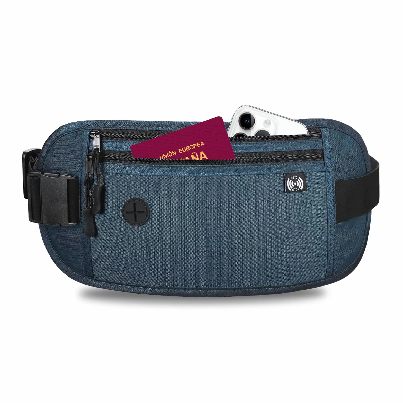 Ceinture de Voyage Sac Banane Antivol Caché Plat Réglable Homme Femme Passeport Smartphone Cartes Monnaie Clés Bleu Foncé