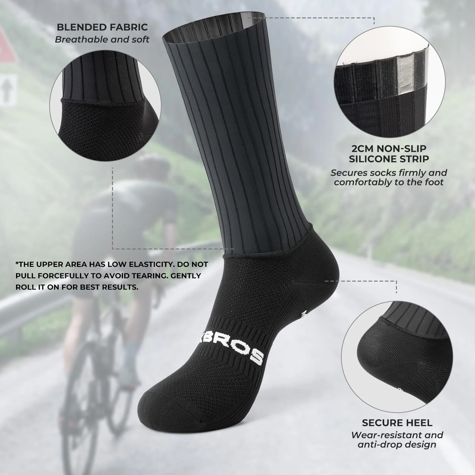 ROCKBROS Chaussettes Vélo Route VTT Aéro Compression Antibactériennes Anti-Odeur Séchage Rapide Cyclisme Course Randonnée