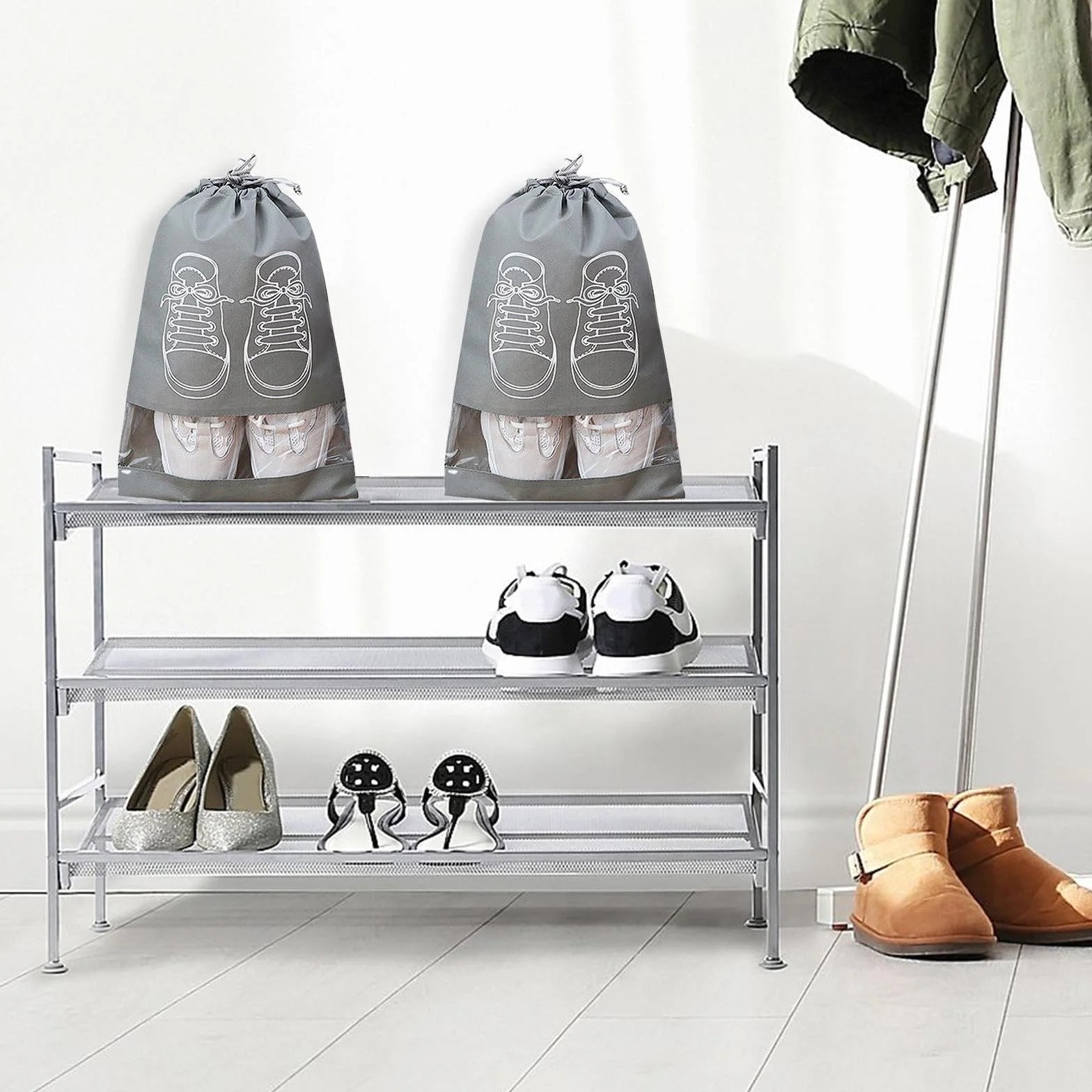 Lot de 5 Grands Sacs de Rangement pour Chaussures étanches à la Poussière avec Cordon de Serrage et Fente Transparente