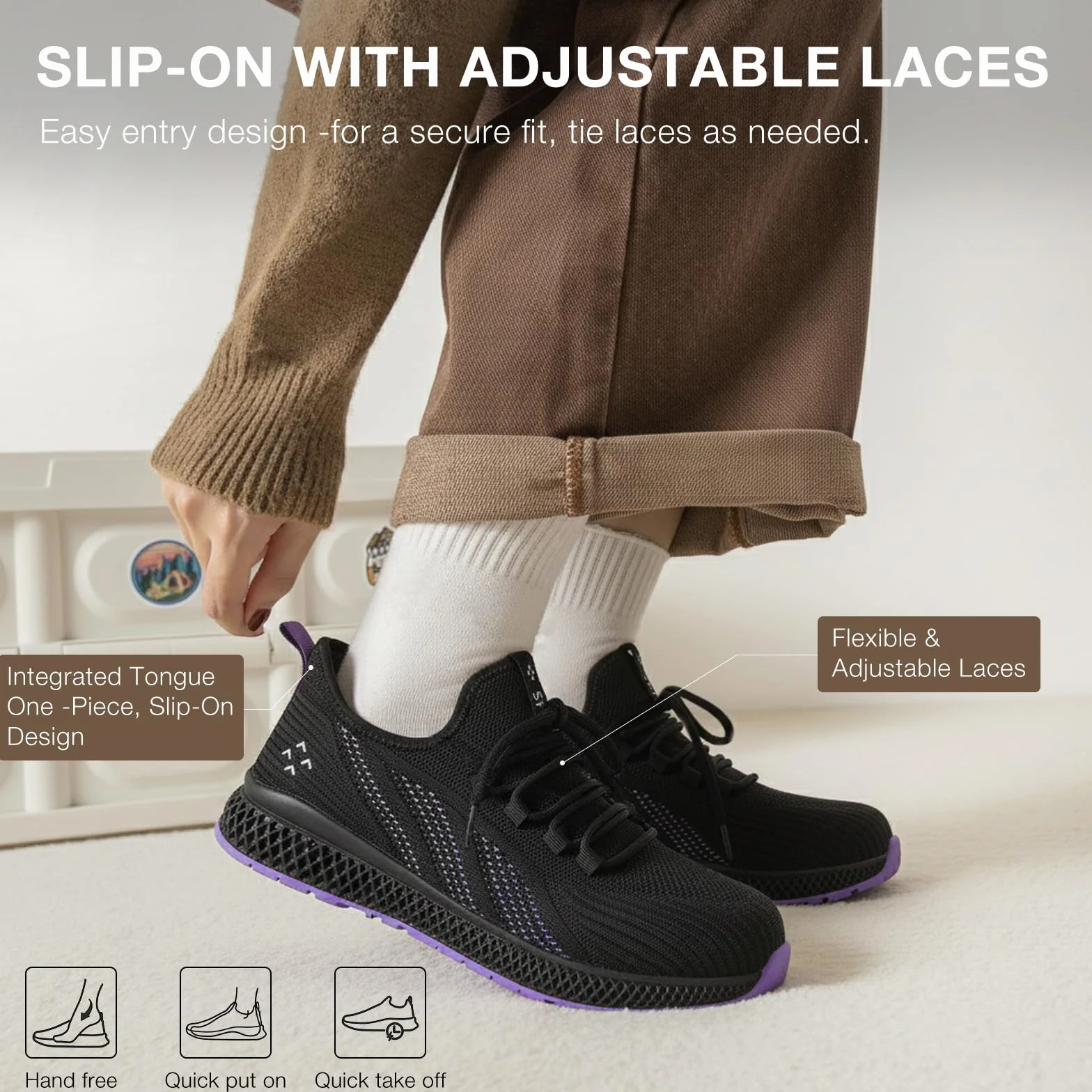 SPIEZ Chaussures de sécurité Femme légères Coque en Composite Sneakers antidérapantes Noir-Violet Taille EU 35-41