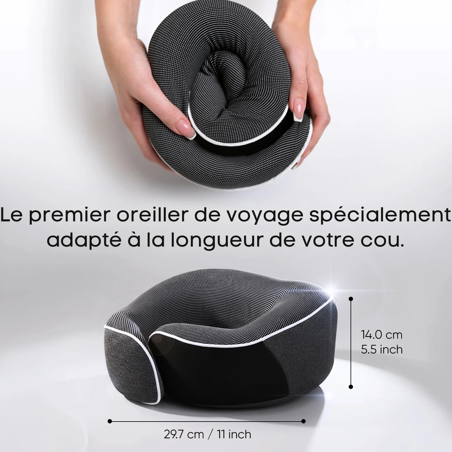 Coussin de Nuque Mousse à Mémoire de Forme Orthopédique pour Voyage Avion Voiture Train avec Masque Sommeil 3D Sac Maille Gris Foncé