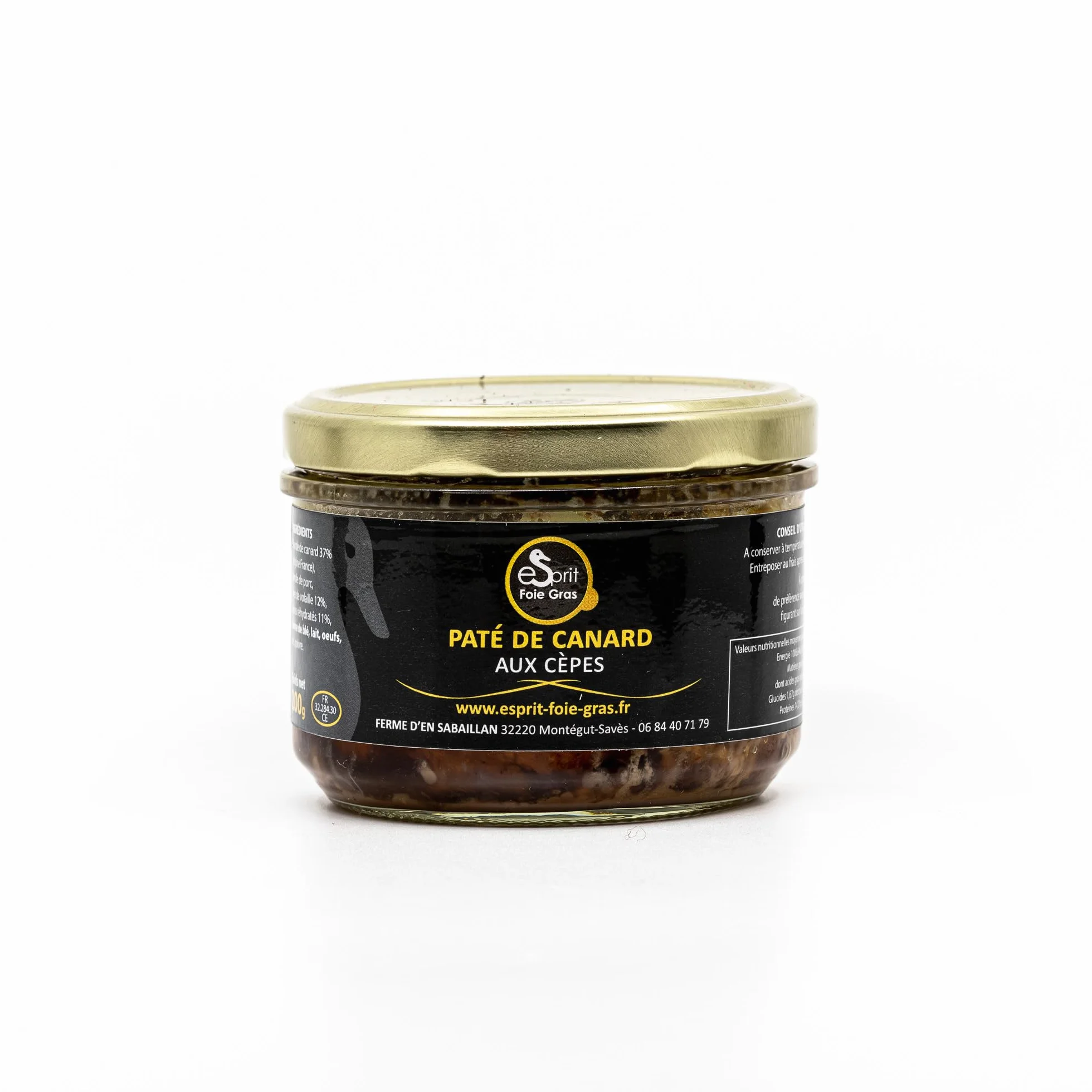 Esprit Foie Gras - Pâté de canard aux cèpes 200 g - Conserverie familiale du Gers - Canard élevé et transformé dans le Gers - Terroir et gastronomie du Sud-Ouest
