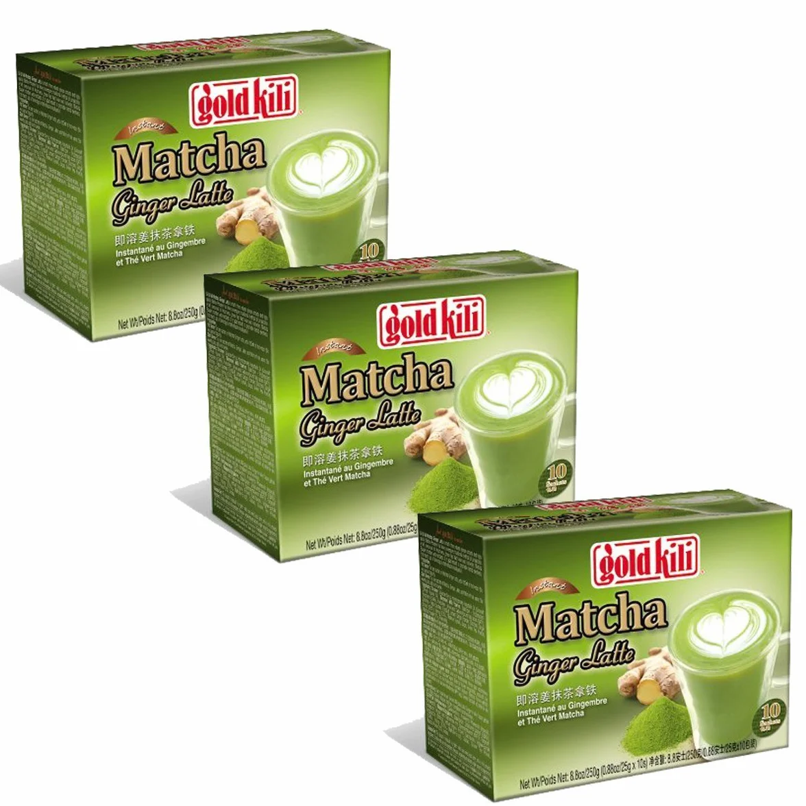 Gold Kili Instant Matcha Green Tea Ginger Latte (Pack of 3) 30 Packets by Gold Kili