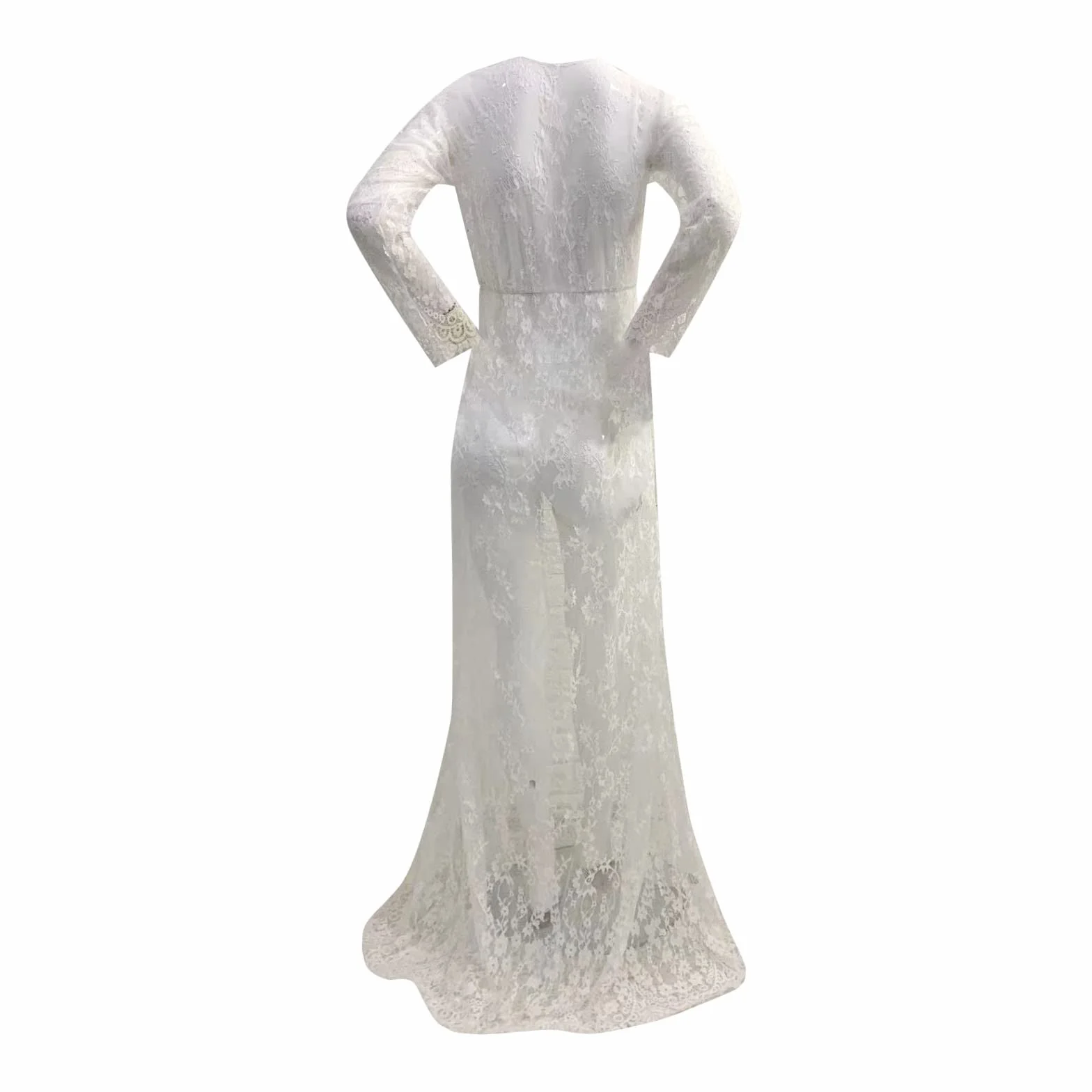 Robe Grossesse Chic Dentelle Manche Longue Col en V Maxi Robe Maternité Mariage Soirée
