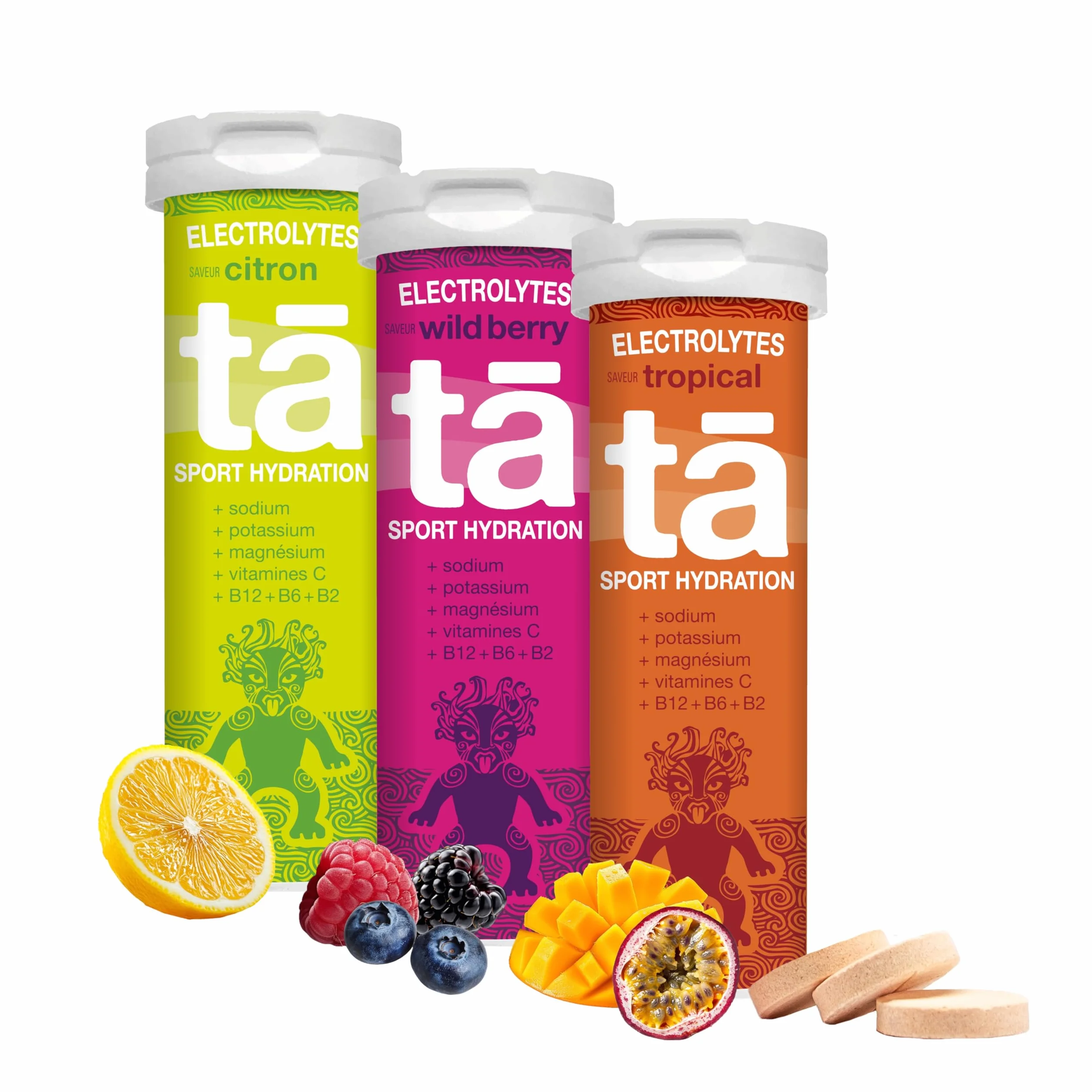 TA ENERGY - PACK x3 Tubes - Pastilles d'hydratation - Sels Minéraux - Vitamines - Faibles en calories - Réduit les crampes - MADE IN FRANCE (Citron/Fruit-Rouge/Tropical, Pack x3 Mix)