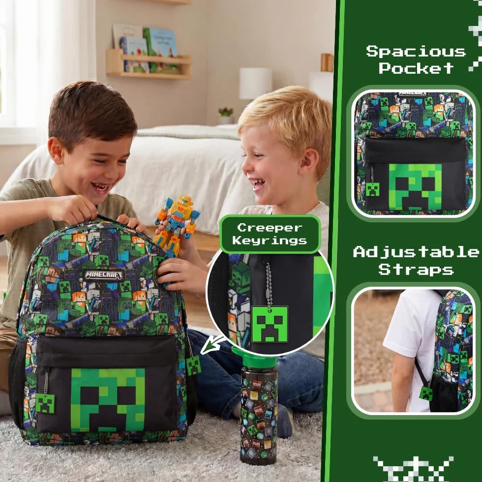Minecraft Sac à dos multicolore Steve & Creeper avec zip pour enfants