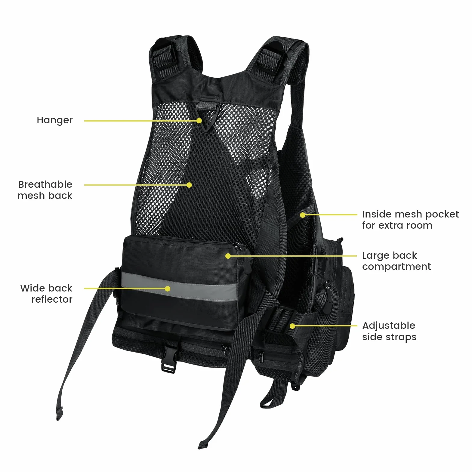 Gonex Gilet de Pêche à La Mouche pour Hommes et Femmes, Réglable avec Poches et Bandes Réfléchissantes