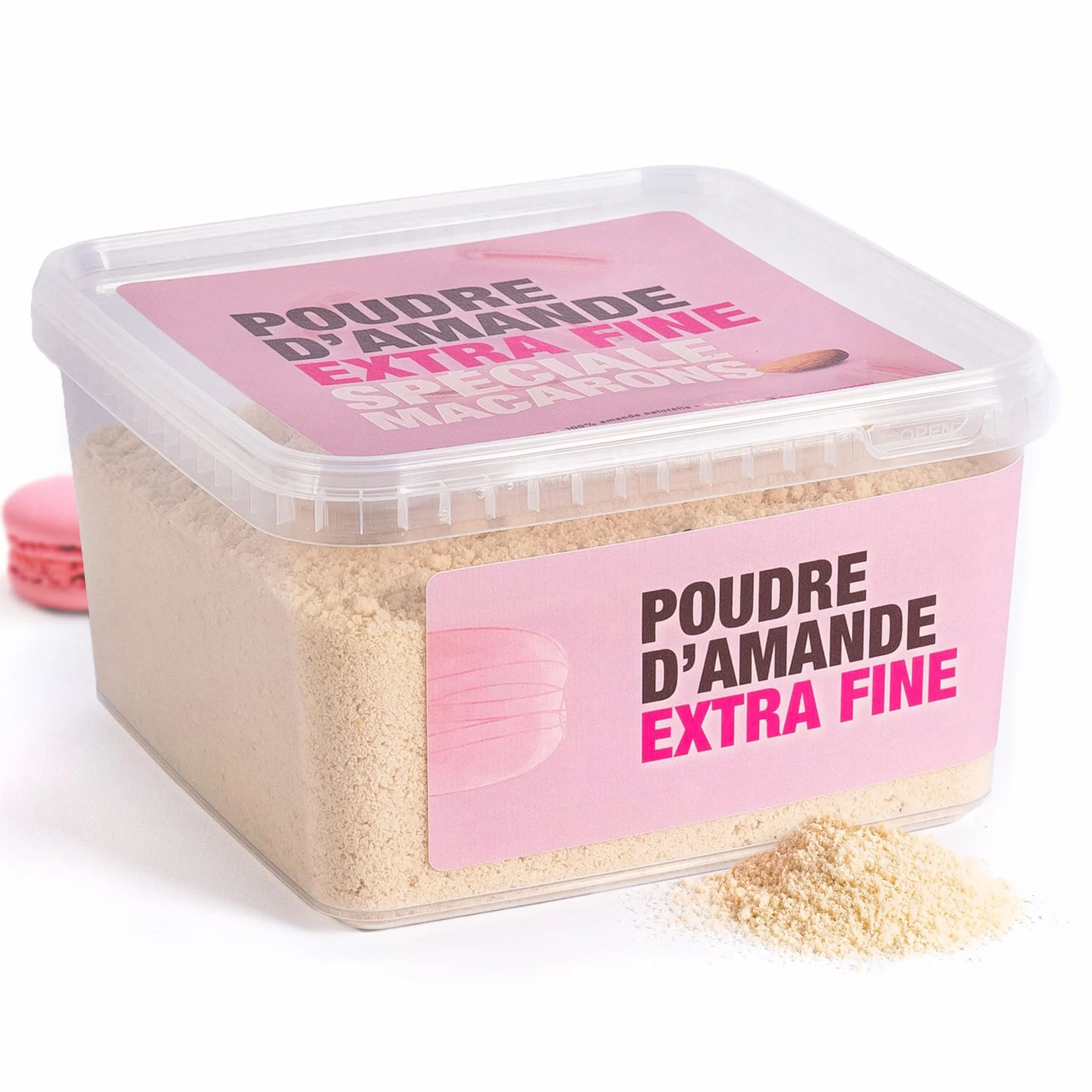 Poudre d'amande extra-fine spéciale macarons (1kg) - Farine d'amande blanche 100% naturelle, sans conservateur et sans additifs - Emballage pratique en boîte hermétique