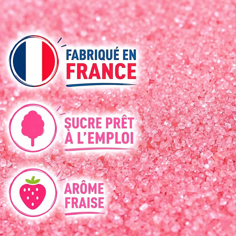 GT CATERING Sucre pour barbe à papa goût fraise - 5 kg - Fabriqué en France