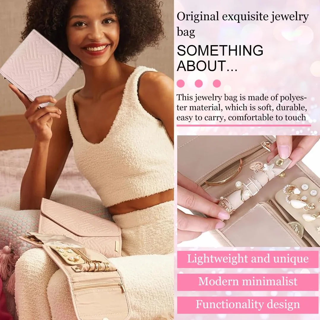 Organisateur de Bijoux Pliable Pochette Voyage pour Bracelets Bagues Colliers Boucles d'Oreilles