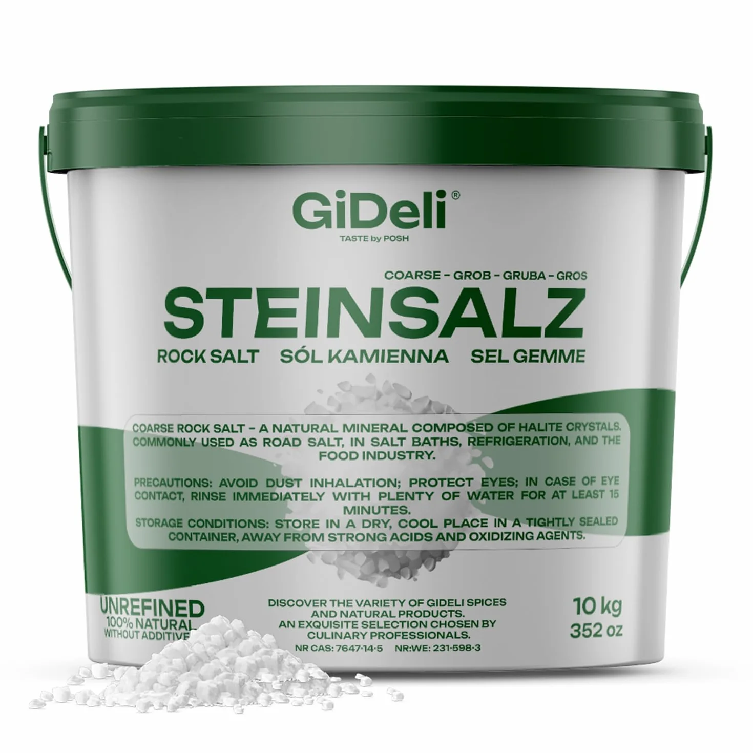 GiDeli Gros sel gemme 10 kg naturel non raffiné sans additifs pour salle de bain, nourriture, refroidissement, routes