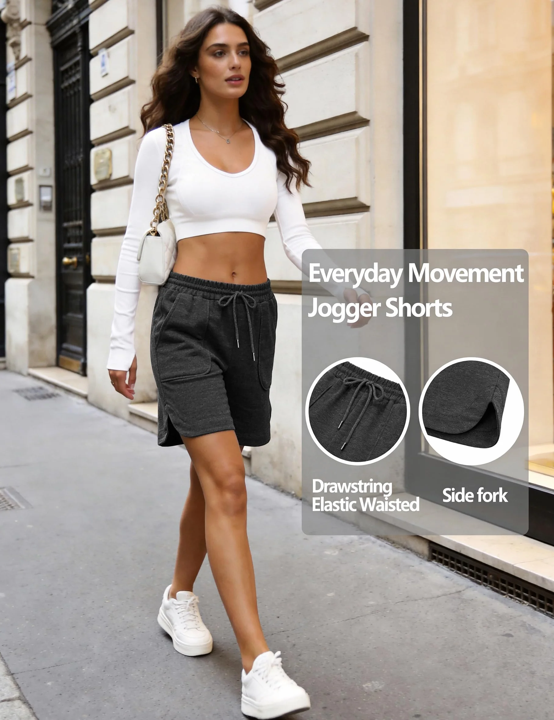 Litherday Short Femme Sport Taille Haute Poches Fente Latérale Bermuda Été Fitness Jogging Running