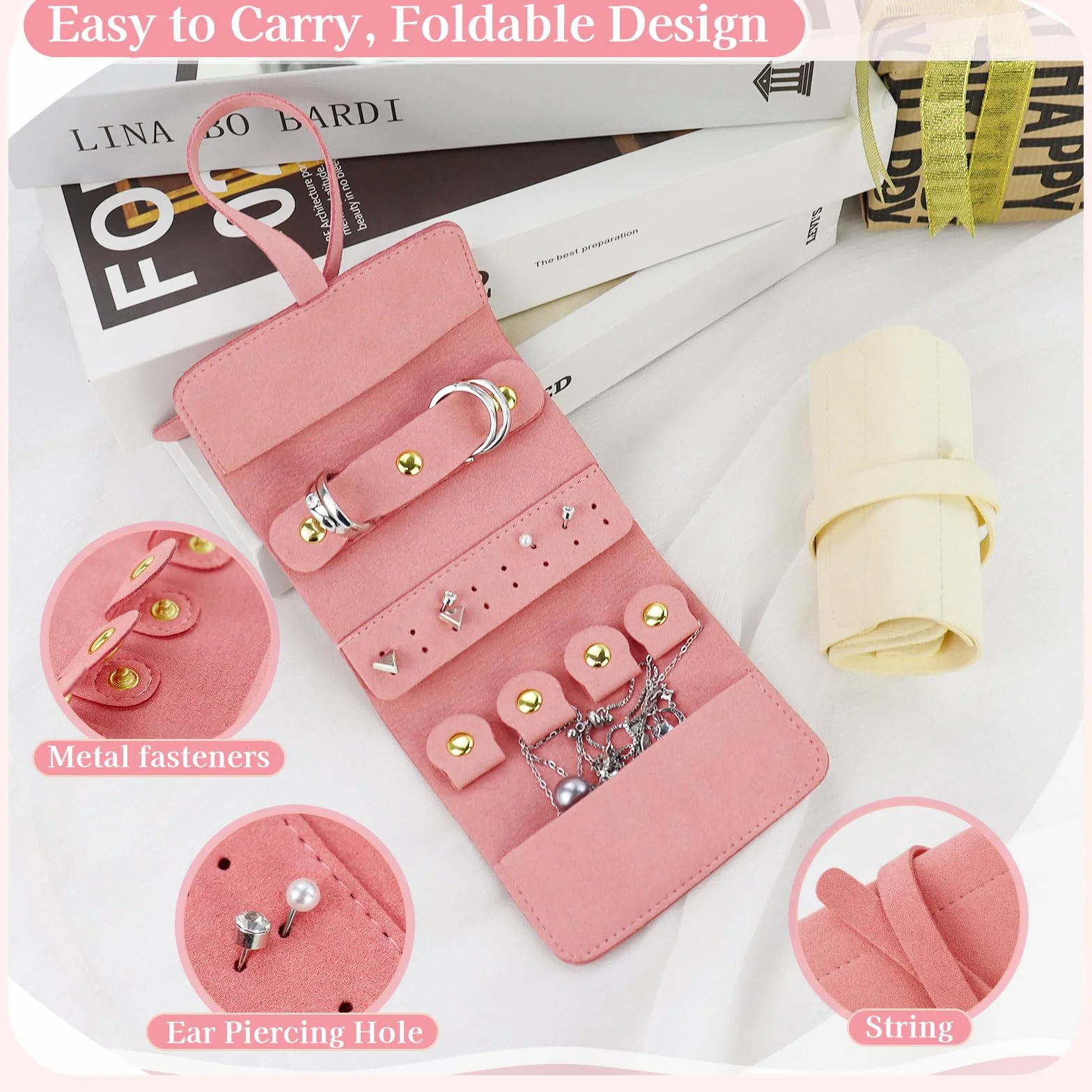 Moda Rouleaux à Bijoux pour Femme - Organisateur de Bijoux de Voyage Pliable - Sac à Bijoux Portable