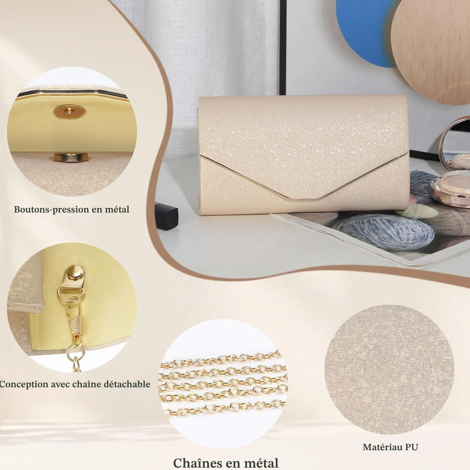 BAIGIO Pochette Enveloppe Femme Sac de Soirée Élégante Petite Sac à Bandoulière Mariage
