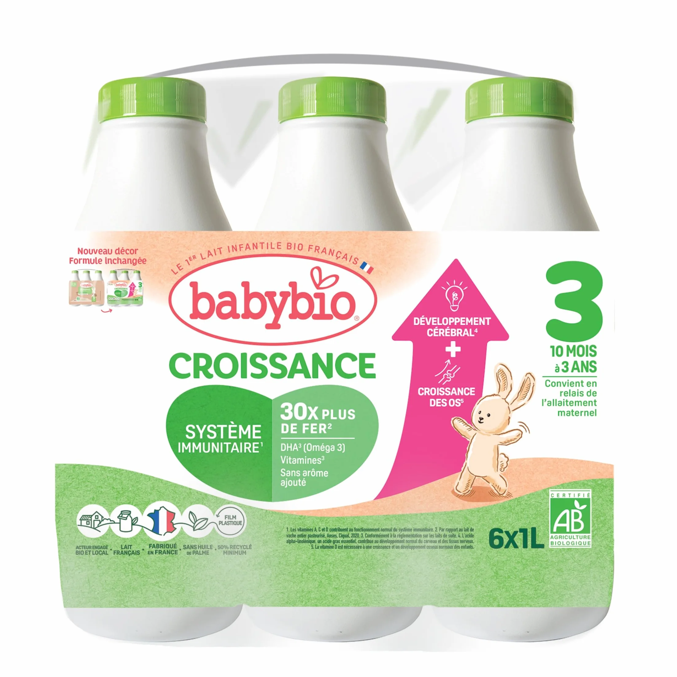 Babybio Croissance Lait de Vache 10 mois 6 x 1L