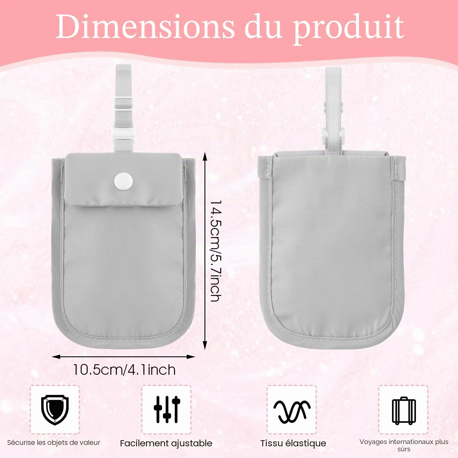 Ceinture pour billets de voyage femme - Portefeuille dissimulé antivol - Poche secrète passeport argent cartes