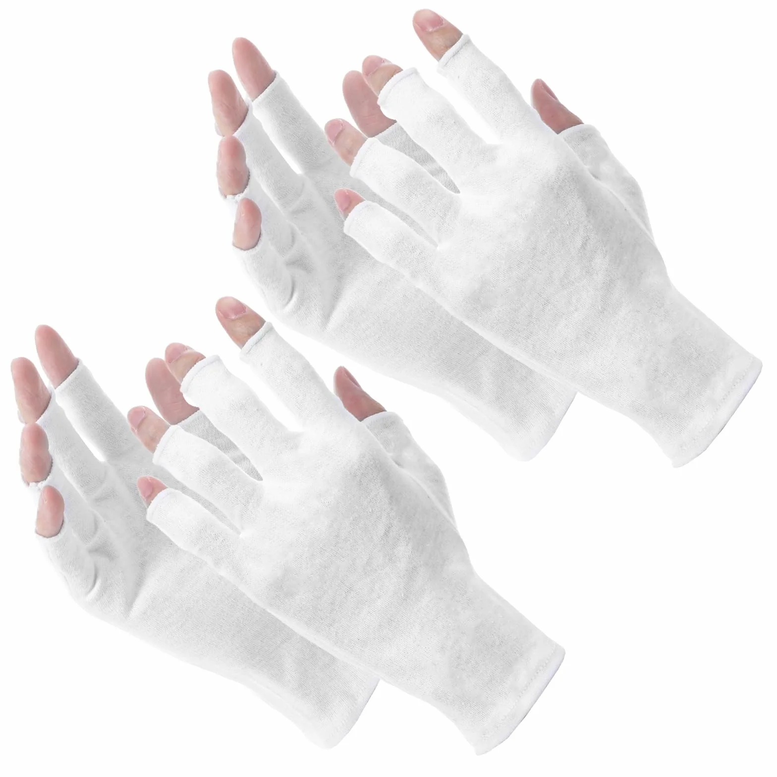 Gants en coton blanc sans doigts lot de 2 paires résistants transpiration respirants eczéma séchage mains sommeil spa