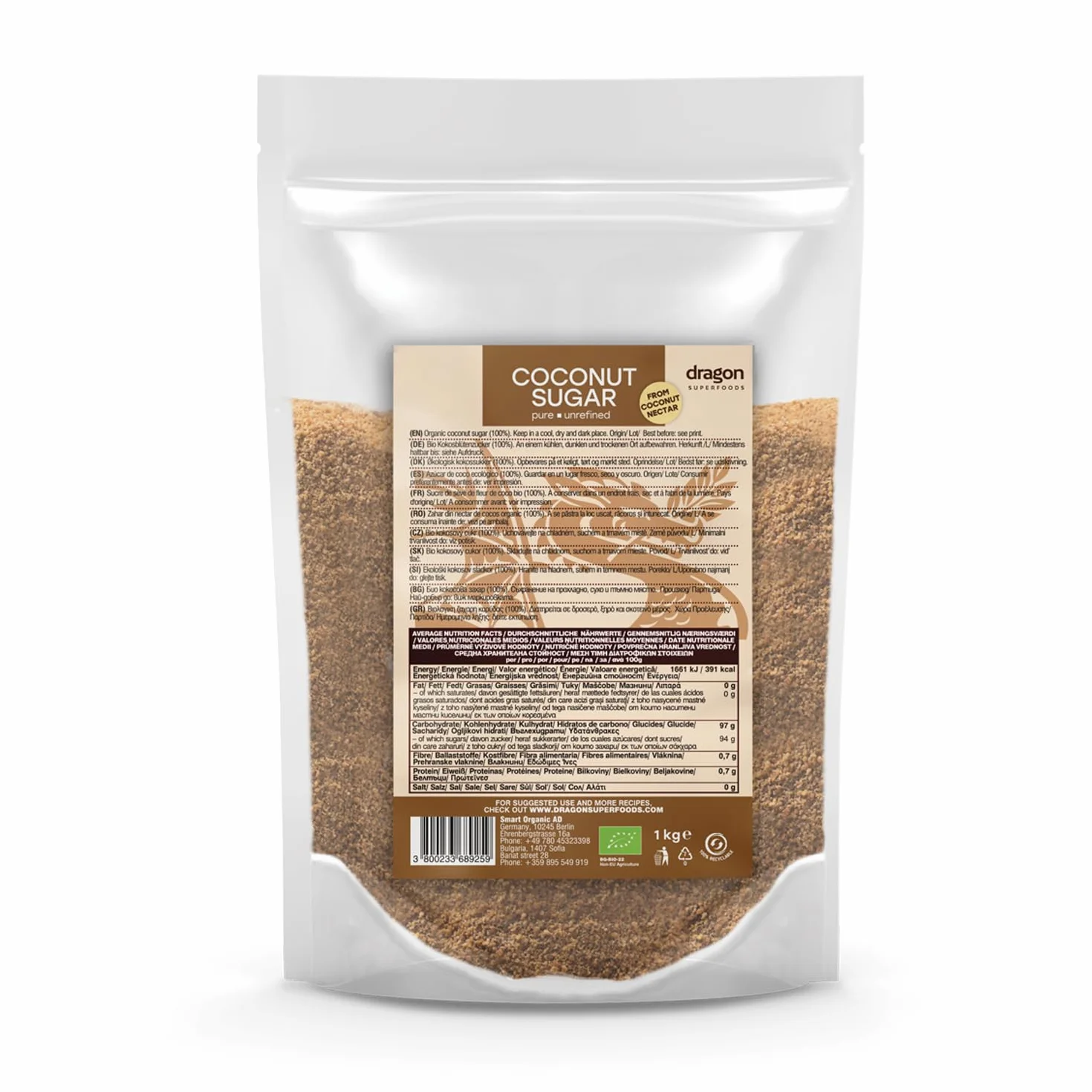 Dragon Superfoods Coconut Sugar - 100% Organic, Unrefined, Vegan and Gluten-Free - 1kg