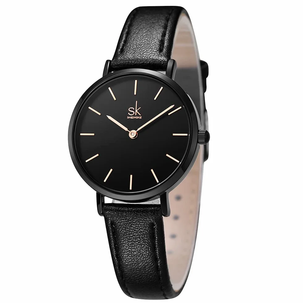 SK Montre Femme Ultra Fine Minimaliste Cuir Deux Aiguilles